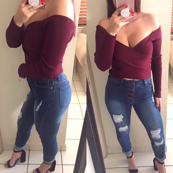 ‘COMET’ Ribbed Knit | Burgundy - Picture 2 of 2